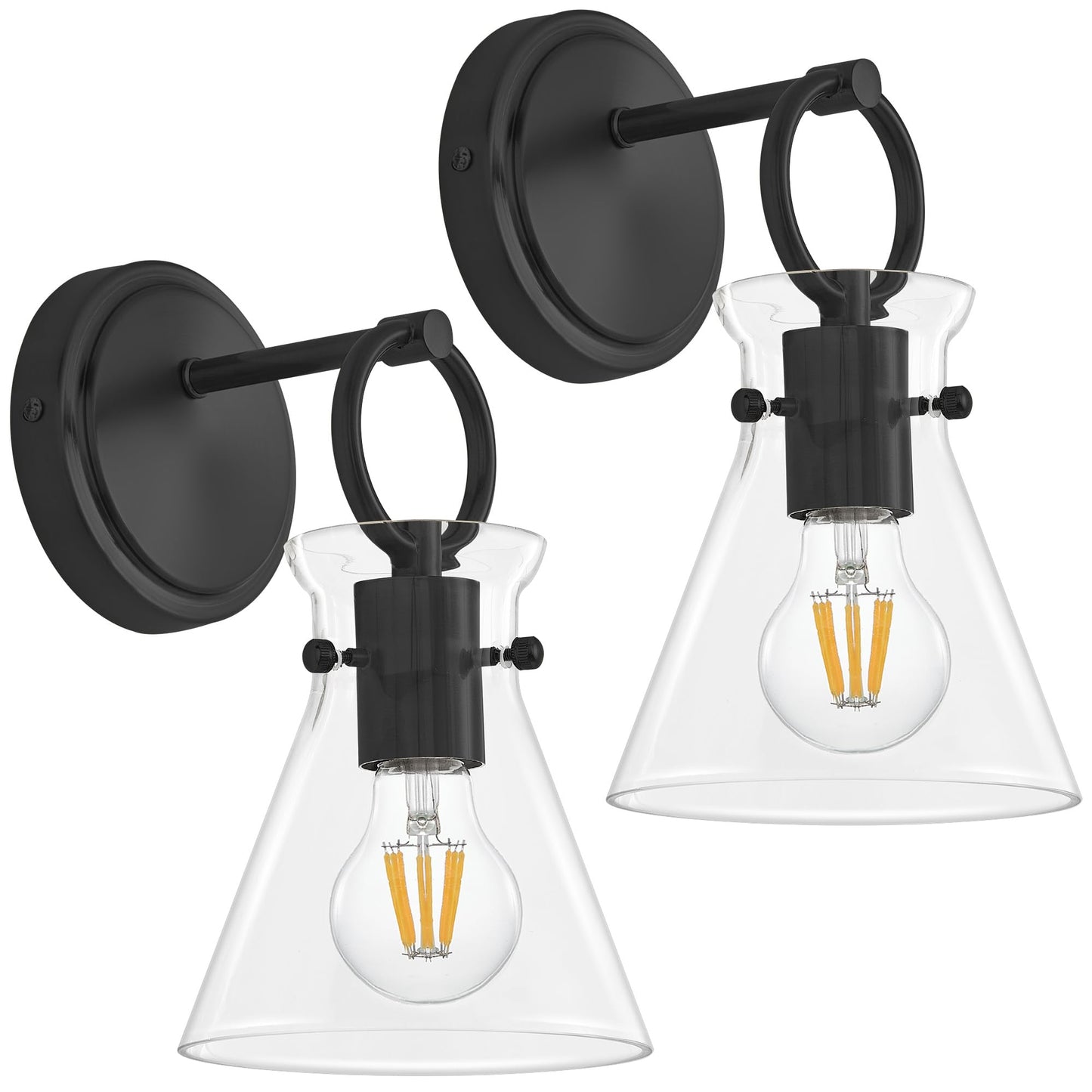 Gednbo Wall Sconces Set Of 2 Modern Vanity Light Fixtures For Bathroom Black Wall Mount Lighting Lamp Hardwired Farmhouse Wall Lights With 6 Inch Clear Glass Shade For Bedroom Living Room Mirror