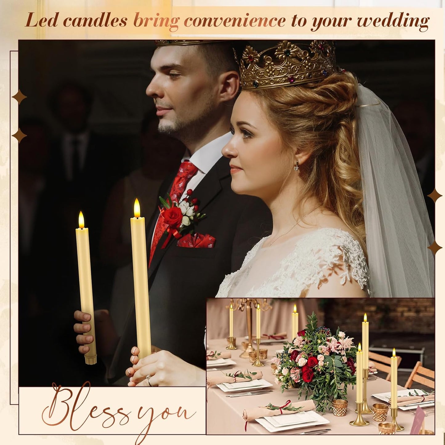 Retisee 6 Pack Taper Candles Holder Set, Candlestick Holders and 10 in Led Taper Candles with Remote Timer Flameless Candles for Holiday Wedding Table Decor(Ivory)