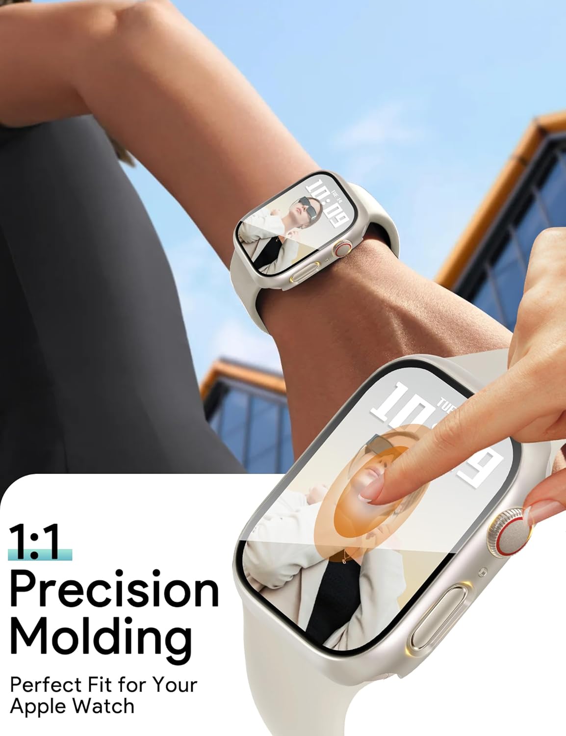 JR.DM 44mm 2 Pack Hard PC Case with HD Tempered Glass Screen Protector for Apple Watch Series 6/5/4/SE/SE2/SE3, Guard Bumper Full Protective Anti-Scratch Face Cover for iWatch, Starlight+ Clear