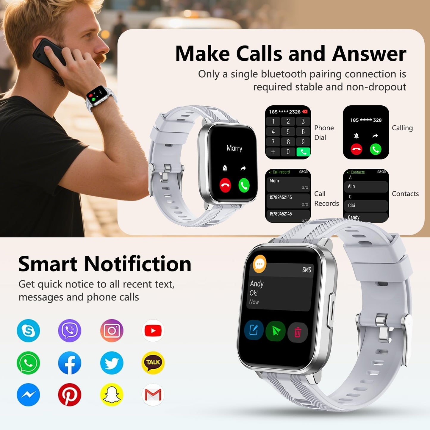 Brhgph Smart Watch With Ai Functions Gps Tracking For Android Phones And Iphone Compatible Bluetooth Call Message Alert Heart Ra