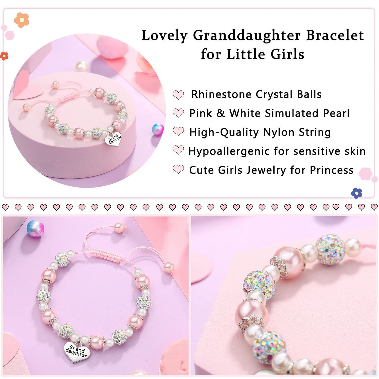 UNGENT THEM Granddaughter Gifts from Grandma Little Girls Bracelets Jewelry 8 12 10 6 7 9 11 Year Old Birthday Girl Valentines B