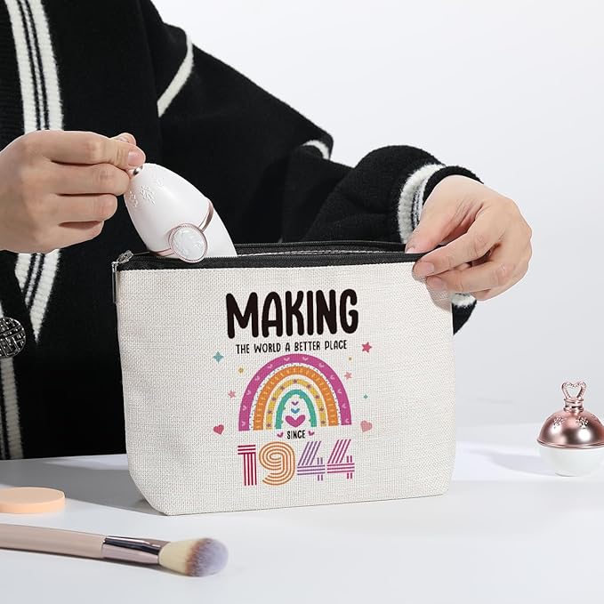 80th Birthday Gifts for Women, 80 Years Old Birthday Gifts Makeup Bag for Mom, Friend, Sister, Grandma, Travel Toiletry Makeup Organizer Zipper Pouch - Making The World a Better Place Since 1944