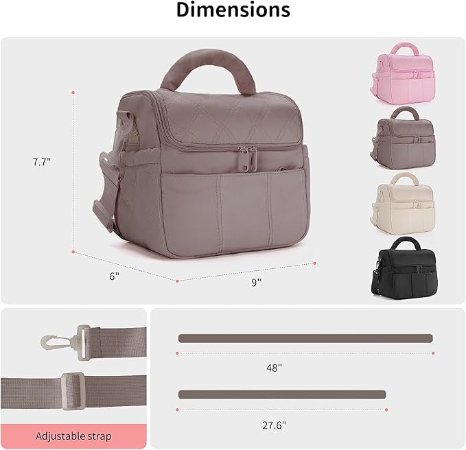 Insulated Lunch Bags, Cute Quilted Lunch Box for Women, Lightweight Puffy Padded Waterproof Lunch Tote, Reusable Lunch Cooler for Work Picnic Travel