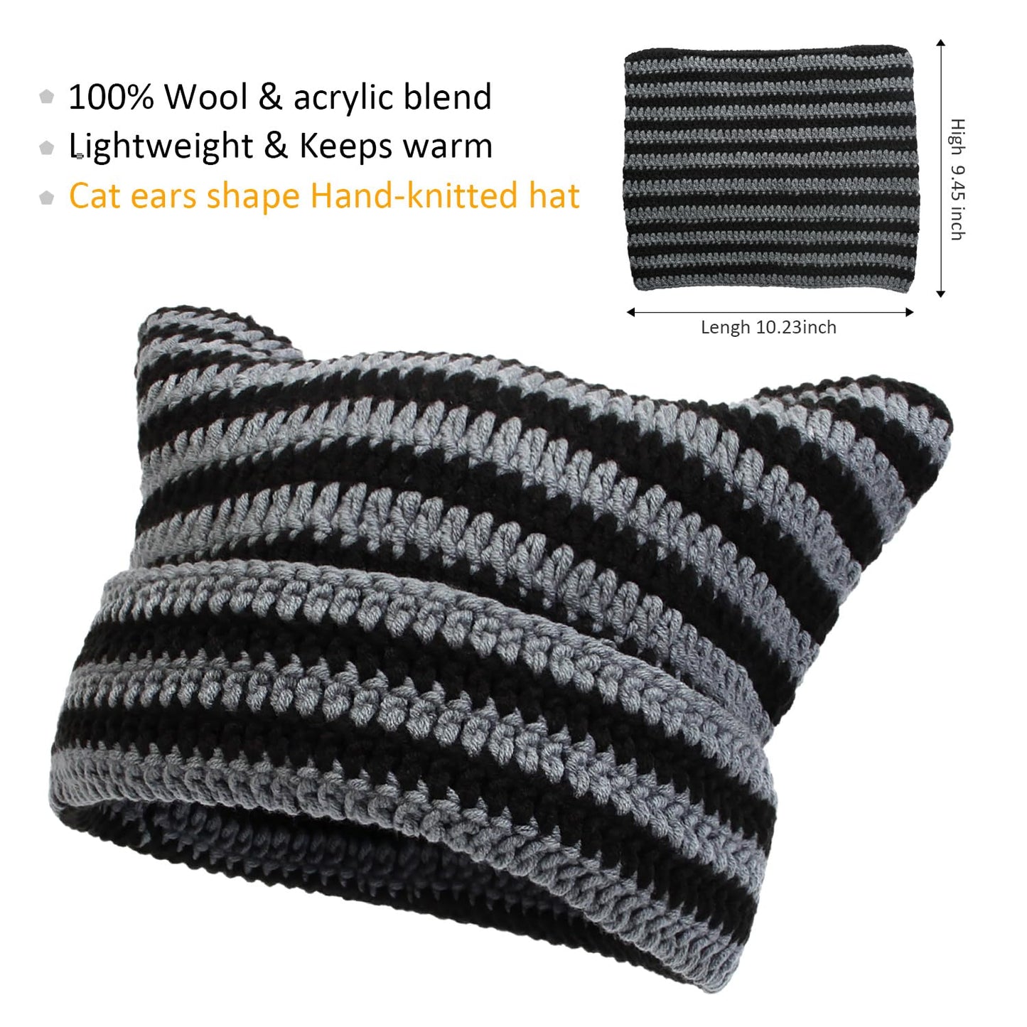 DANMY Women's Winter Beanie, Soft Knit Lazy Cat Ear Beanie, Black
