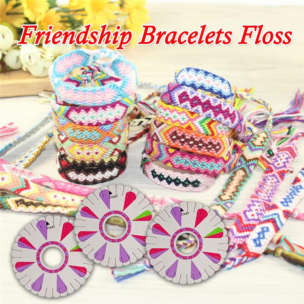 Embroidery Floss Rainbow Color 109 Skeins Per Pack Cross Stitch Threads Friendship Bracelets Floss Crafts Floss with 3 Weaved Plate(105 pcs Embroidery Floss +4 Metallic Embroidery Thread