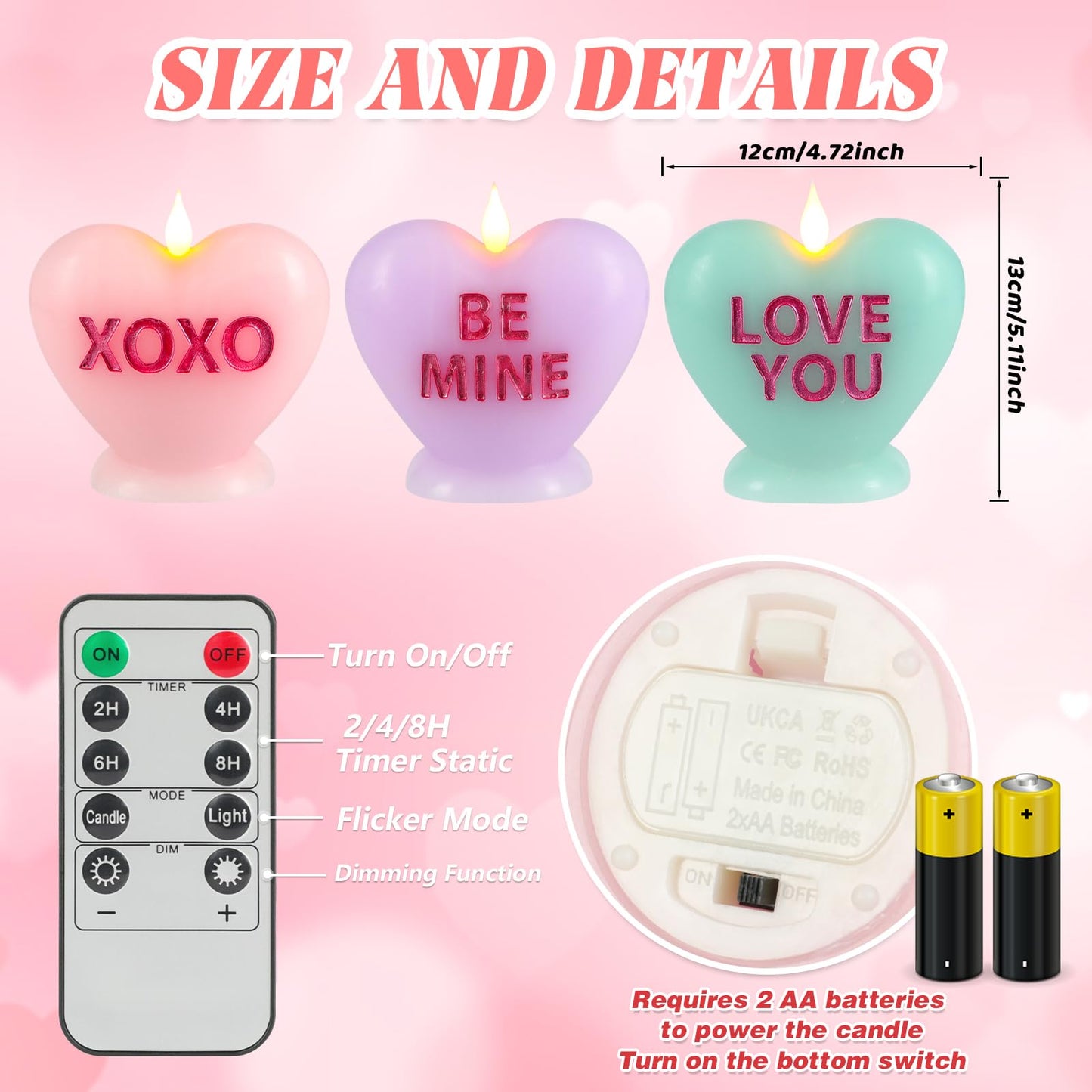Sariiraw 3 Pcs Valentine Heart Shaped Flameless Candle with Remote & Timer - Romantic LED Mood Light, Battery Operated for Valentine's Day, Anniversary & Home Decor