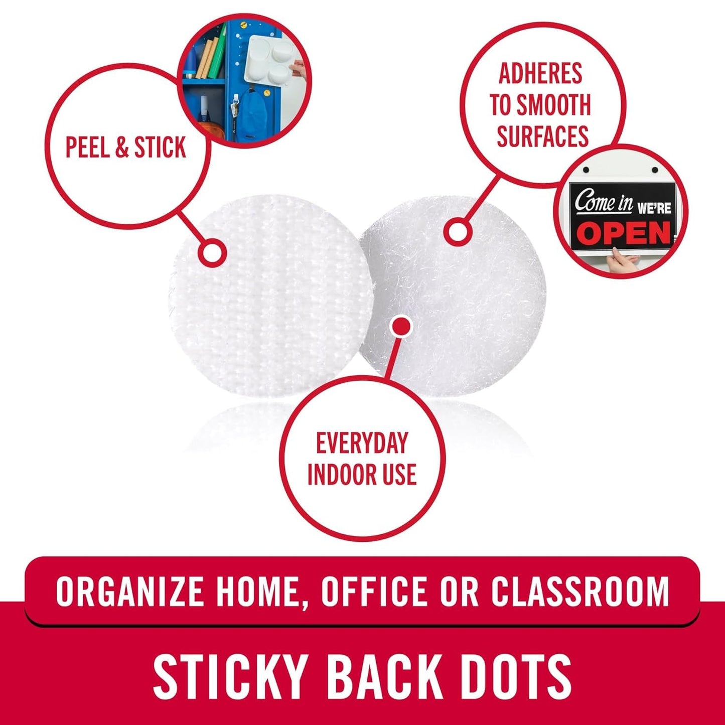 Velcro Brand Sticky Back Dots | 500pc Bulk Pack White | Small 5/8 Inch Circles | Round Adhesive Hook and Loop | for School, Teachers, Mounting Arts and Crafts, Office Organization