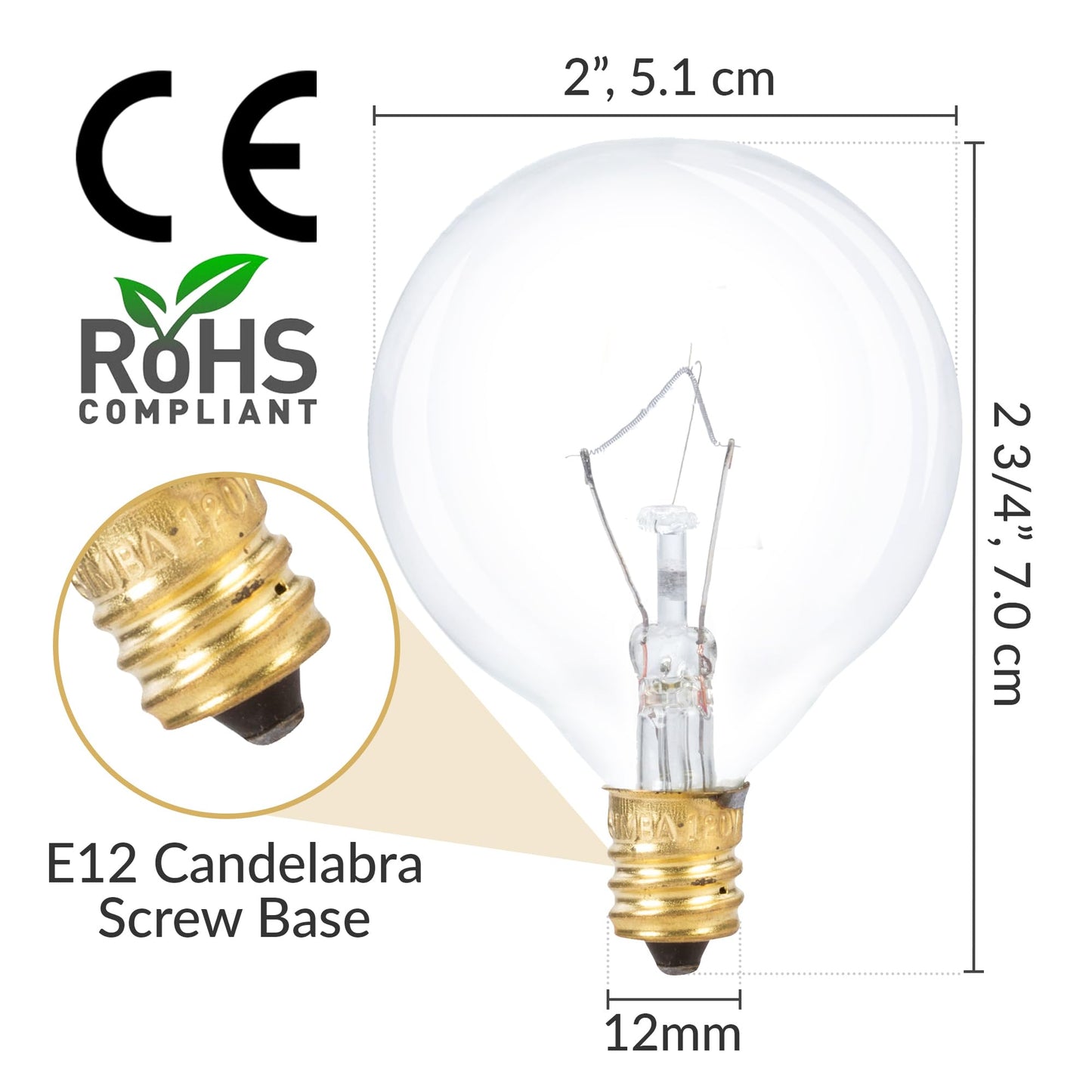 Simba Lighting Small Globe G16.5 Round Bulb 25W E12 Candelabra Base (10 Pack) for Chandelier, Ceiling Fan, Decorative Vanity Lights, Sconce, Aromatic Wax Warmer, Clear Glass 110V 120V 2700K Warm White