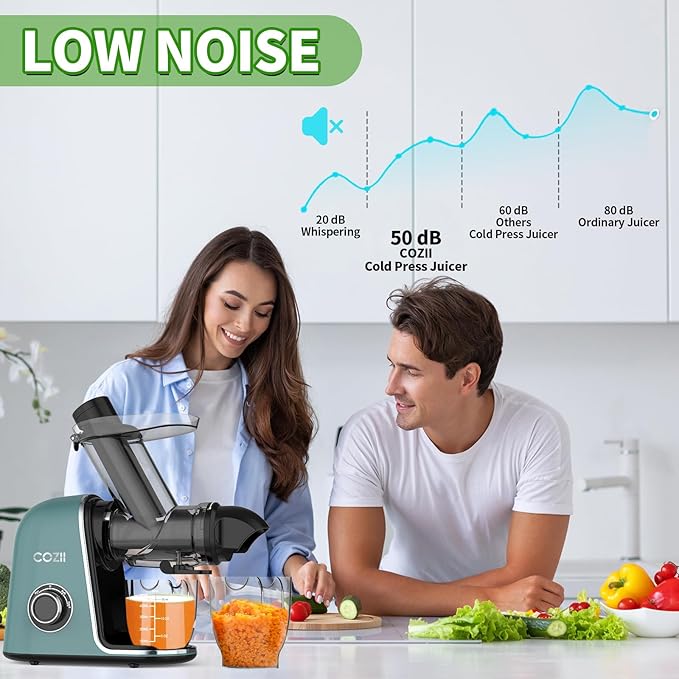 COZII Cold Press Juicer,Non-Clog Slow Masticating Juicer Soft/hard Mode & Quiet Motor,3.6 Inch Large Feed Chute For Vegetable and Fruit,Easy to Clean Juicer Machines,Dishwasher Safe,High Juice Yield
