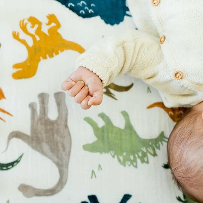 Little Unicorn Premium Crib Sheet | Breathable & Super-Soft Muslin Fabric (Dino Friends)