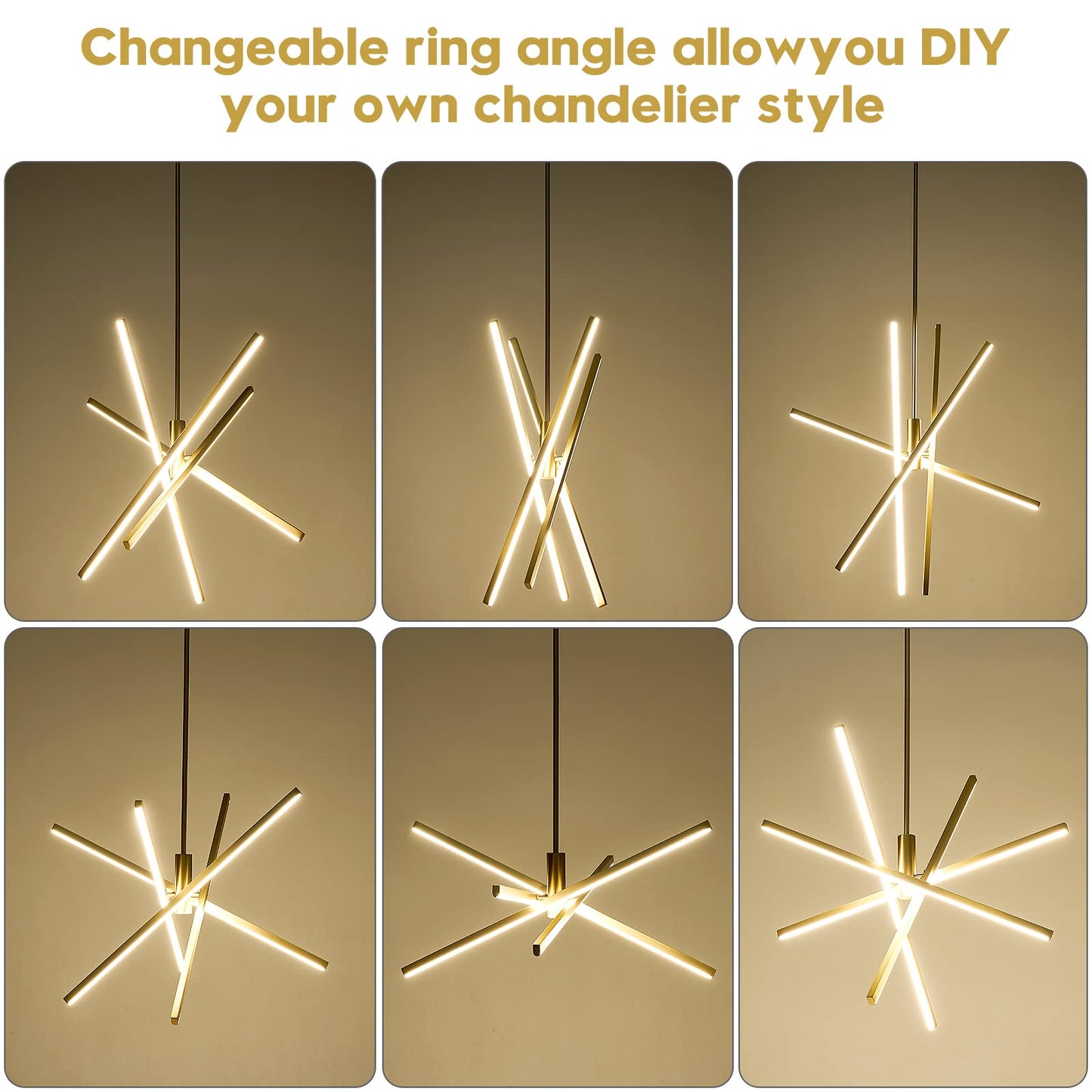Airyphant Gold Modern Led Chandelier Dimmable 4 Lights Ceiling Pendant Lighting For Dining Room Living Room Kitchen Island Bedroom Foyer 3000K/4000K/5000K 3Cct Selective 27.76In
