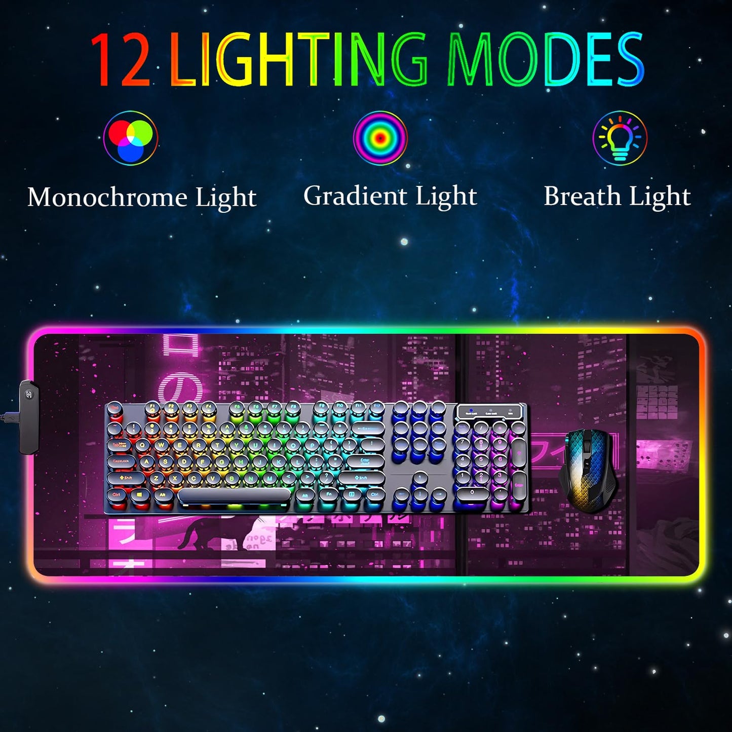 Armanza RGB Gaming Mouse Pad, Large Mousepad with Led Light, Gaming Accessories Keyboard Pad for Desk, Non-Slip Rubber Base Big Mouse Mat for Gamer, 31.5 X 11.8 Inch, Purple Anime