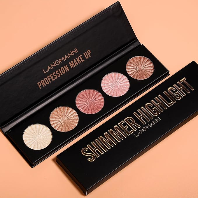 2 Packs Highlighter Powder Palette, 5 Colors Makeup Palette Contour Palette Eyeshadow Makeup Kit Waterproof Long Lasting Brilliant Lighten Skin Color Professional Face Shading Set (2, brown, Large)