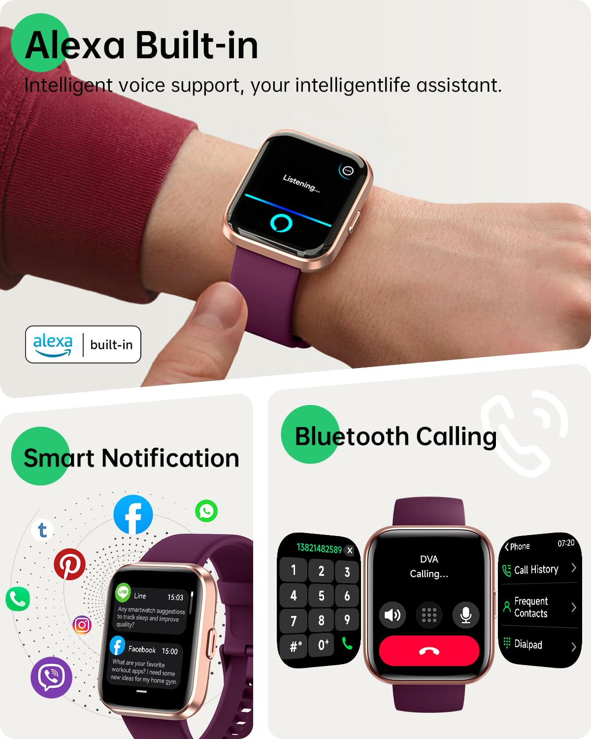 Smart Watches for Women and Men - Smart Watch Compatible for iPhone Android Phone,Alexa,Call & Notification Alerts,Heart Rate & Sleep Monitor,3 ATM Waterproof 1.83 Inches Fitness Tracker