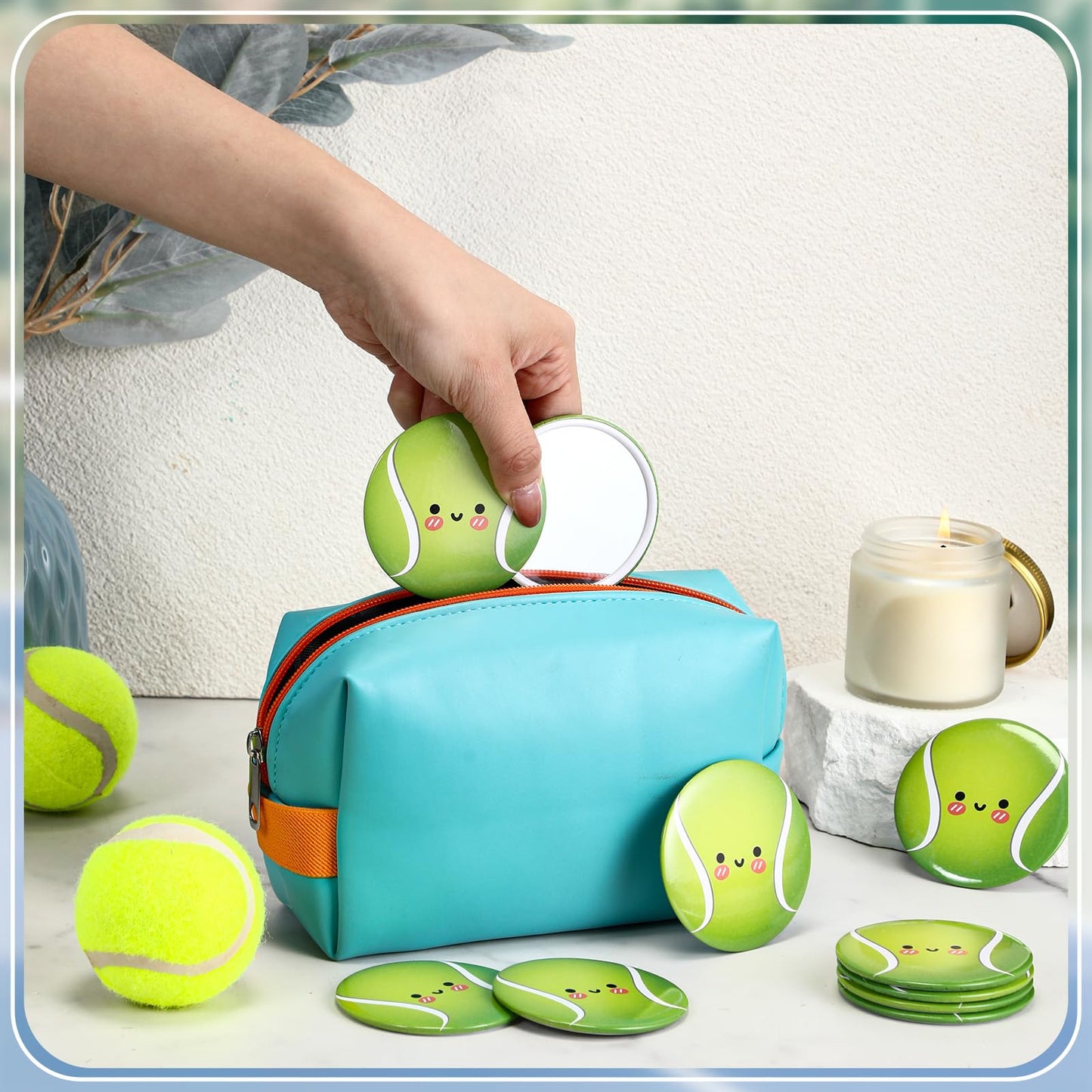 CroBlissful 18 Pcs Tennis Gifts for Women Compact Mirrors Bulk Round Portable Pocket Mirror Makeup Glass Mini Cute Accessories f