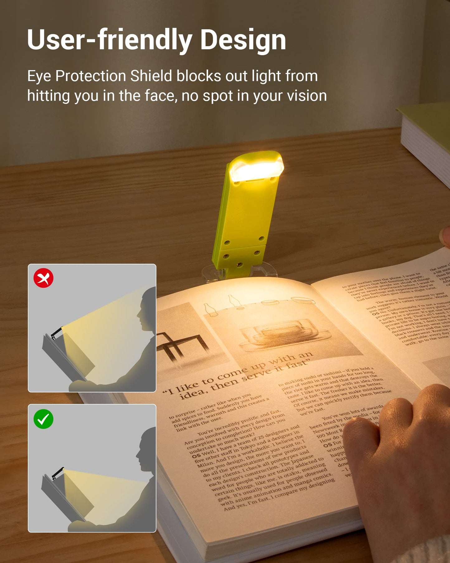 DEWENWILS USB Rechargeable Book Light, Adjustable Brightness, LED, Green, Model HBRL01G