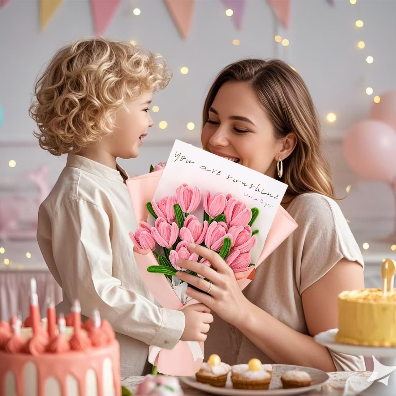 500 Pcs Pipe Cleaners Craft,5 Colors Pipe Cleaners Bulk,Chenille Stems Flowers Craft kit for DIY Handmade Bouquet Wrapping Party Decorations whit Ribbons,Stems,Tape,Stamens, Glue Sticks (Pink)