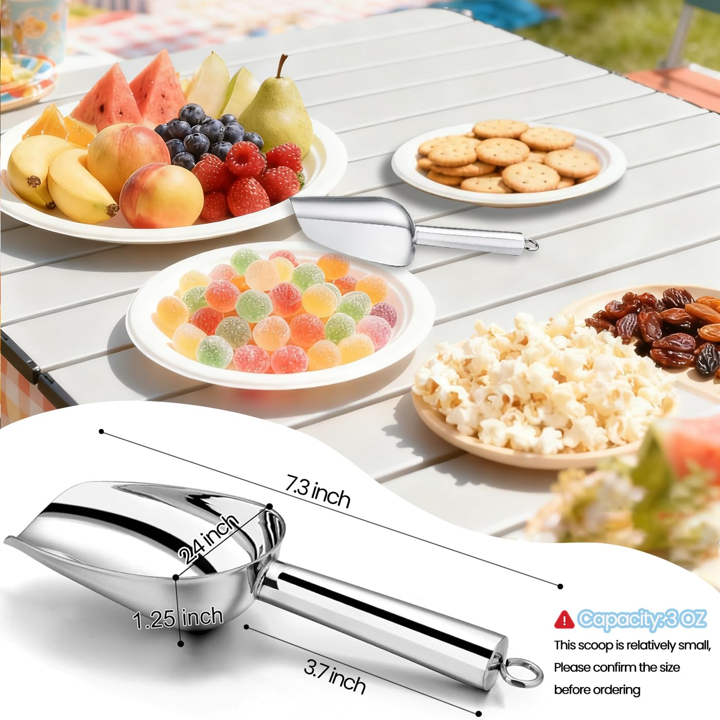 Ice Scoop for Freezer, Metal Small Ice Scooper for Ice Machine, Stainless Steel Kitchen Food Scoops for Ice Bucket Bar Party Wedding -3 oz
