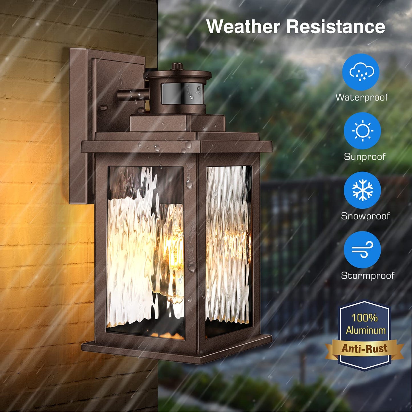 VIANIS Outdoor Motion Sensor Wall Lantern, Aluminum, Oil-Rubbed Bronze, Waterproof, Model V81011BR