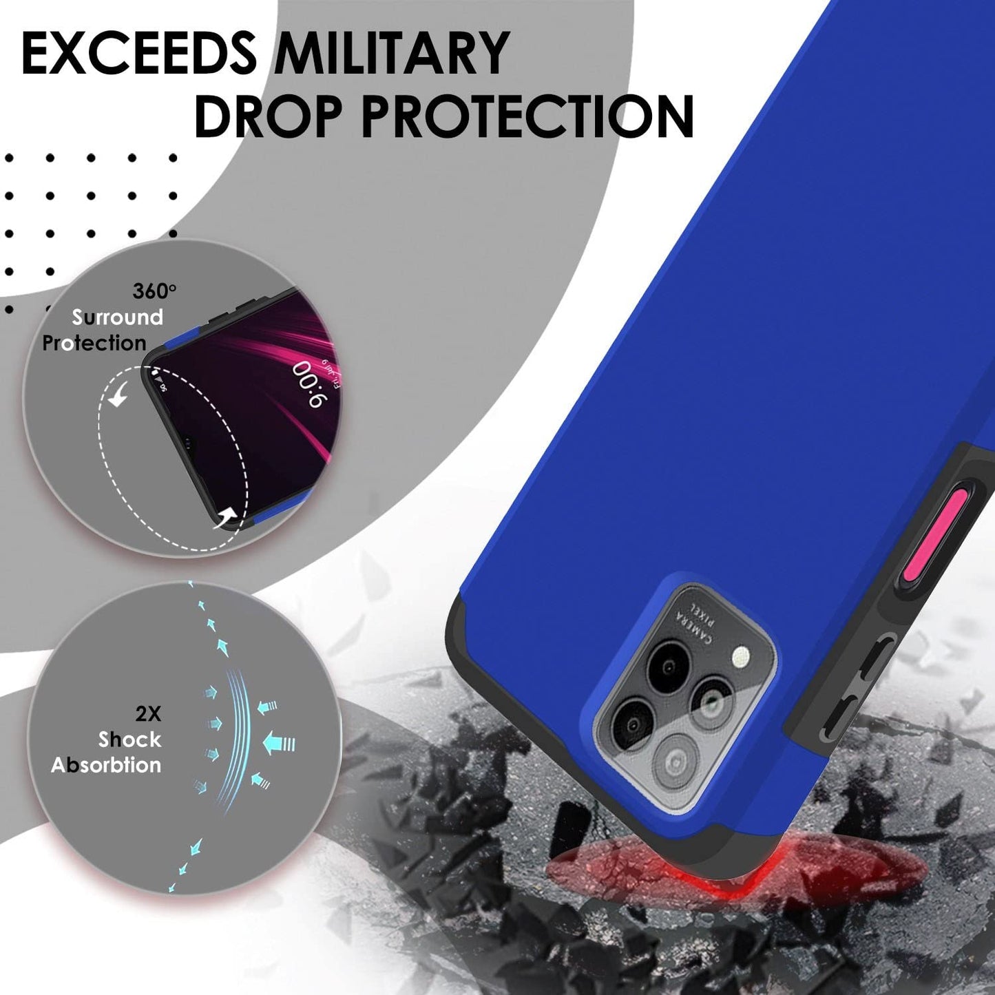 Tjs Compatible For T-Mobile Revvl 6X Pro 5G & Revvl 6 Pro 5G - Dual Layer Heavy Duty Shockproof Drop Protection Hybrid Phone Cov