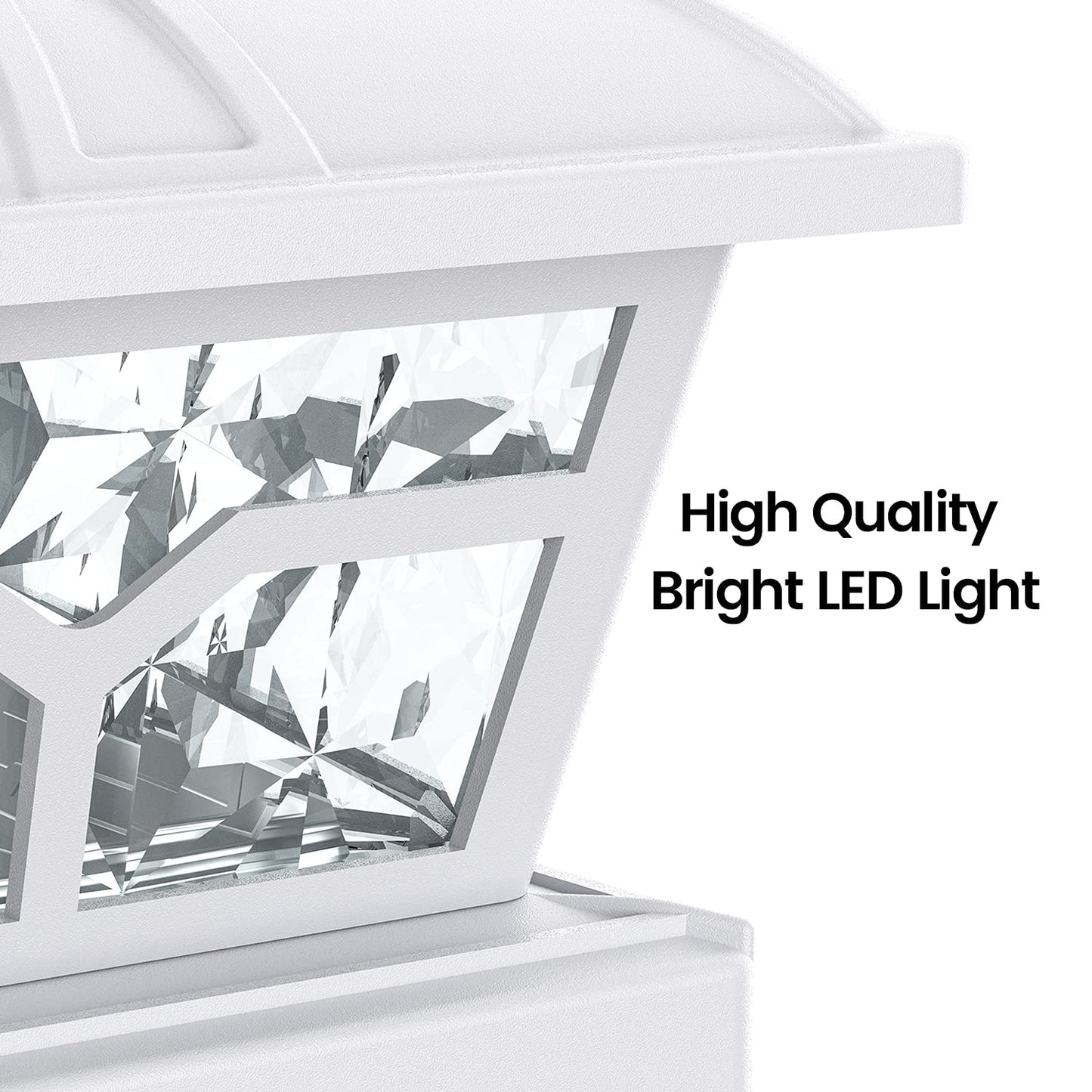 SIEDiNLAR Solar Post Cap Lights, 8 LEDs, 2 Color Modes, Plastic, 6 Pack, White, Model SD020W-6PK