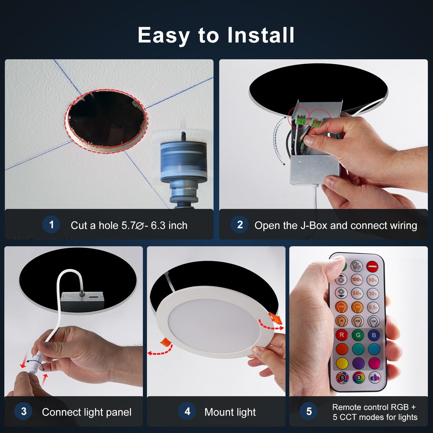 Varicart Recessed Lighting 6 Inch Rgbcw Color Changing Canless Led Recessed Ceiling Lights Dimmable With Remote Control 16W 1500 Lumen Flicker Free Memory 3 Modes Delayed Off Etl 1 Pack