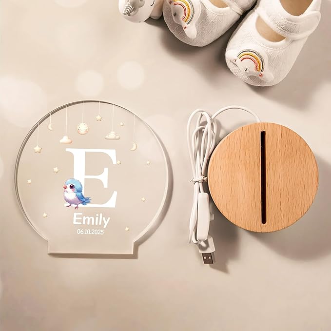 callie Acrylic Night Light Name Plate Personalized, Custom Cute Animal Dog Cat with Wooden Base Bedroom Decor, Birthday Gifts Kid Gifts for Family (Cute Animal Dog Cat)