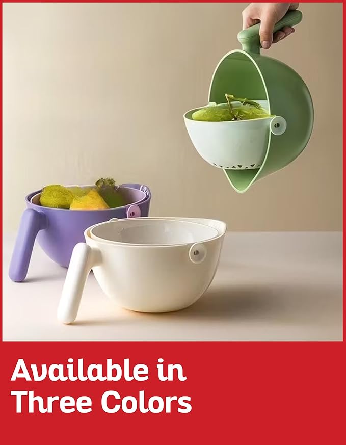 Multi Functional Draining Basket – Double Layer Colander & Bowl for Pasta, Fruits & Vegetables – Durable BPA-Free, Dishwasher Safe - Purple.