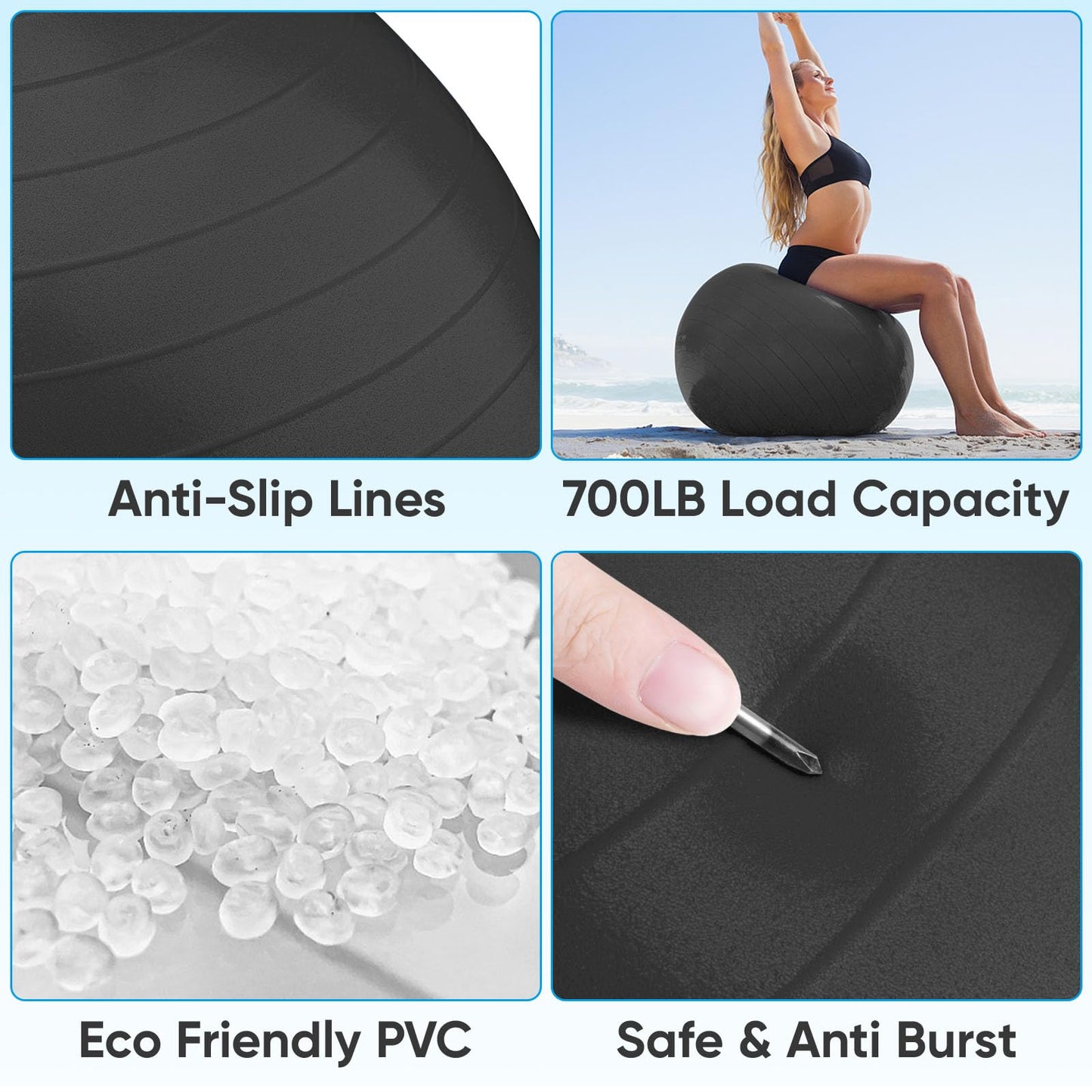 APEXUP Yoga Ball Exercise Ball, Anti Slip Stability Ball Chair, Heavy Duty Large Gym Ball for Fitness, Balance, Core Workout and Physical Therapy (XL (27"~30") 75cm, Black)
