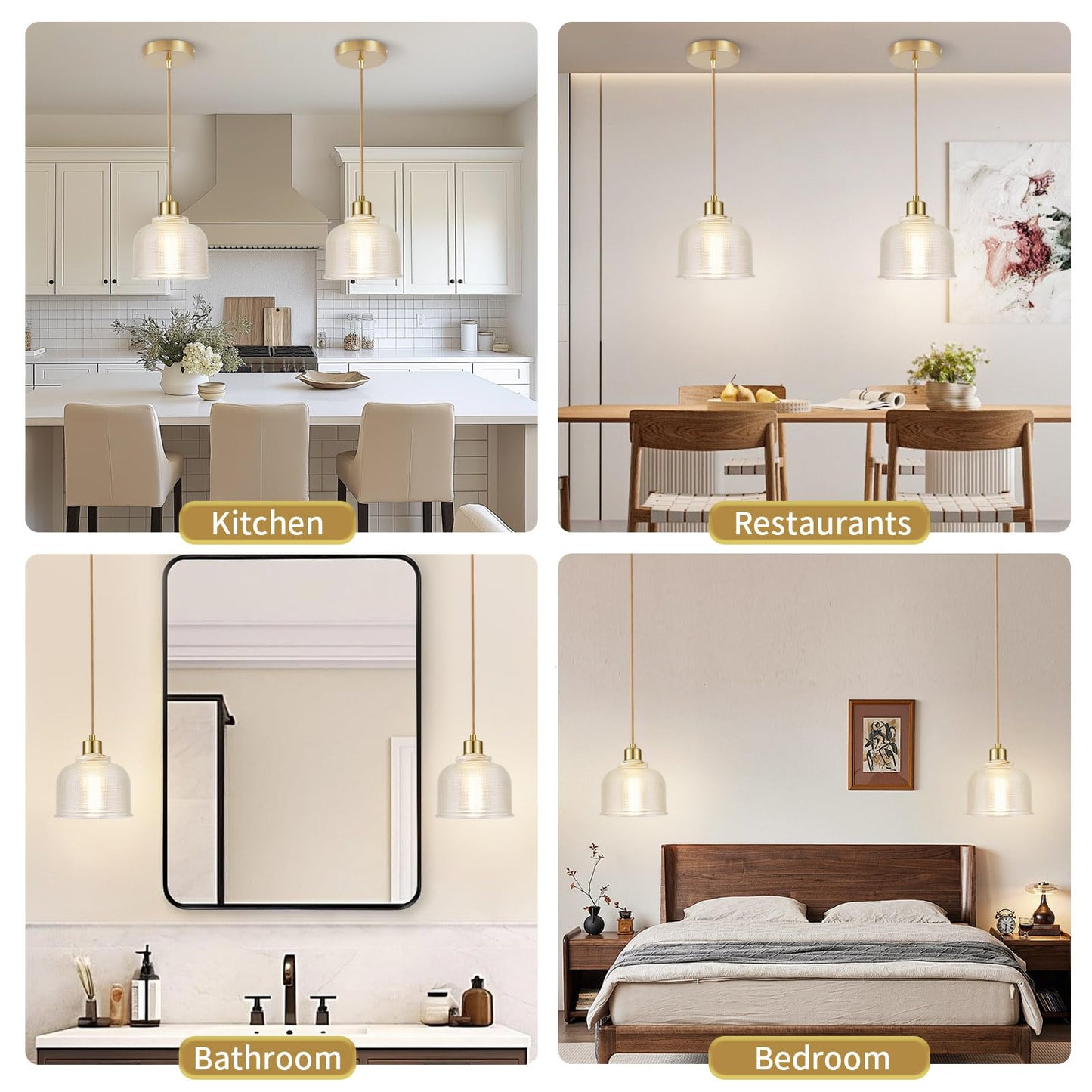 Wimisom 2Pack Industrial Pendant Lighting Modern Clear Glass Shade Farmhouse Adjustable Hanging Light Fixtures For Kitchen Island Living Room Bedroom Hallway Gold And Clear