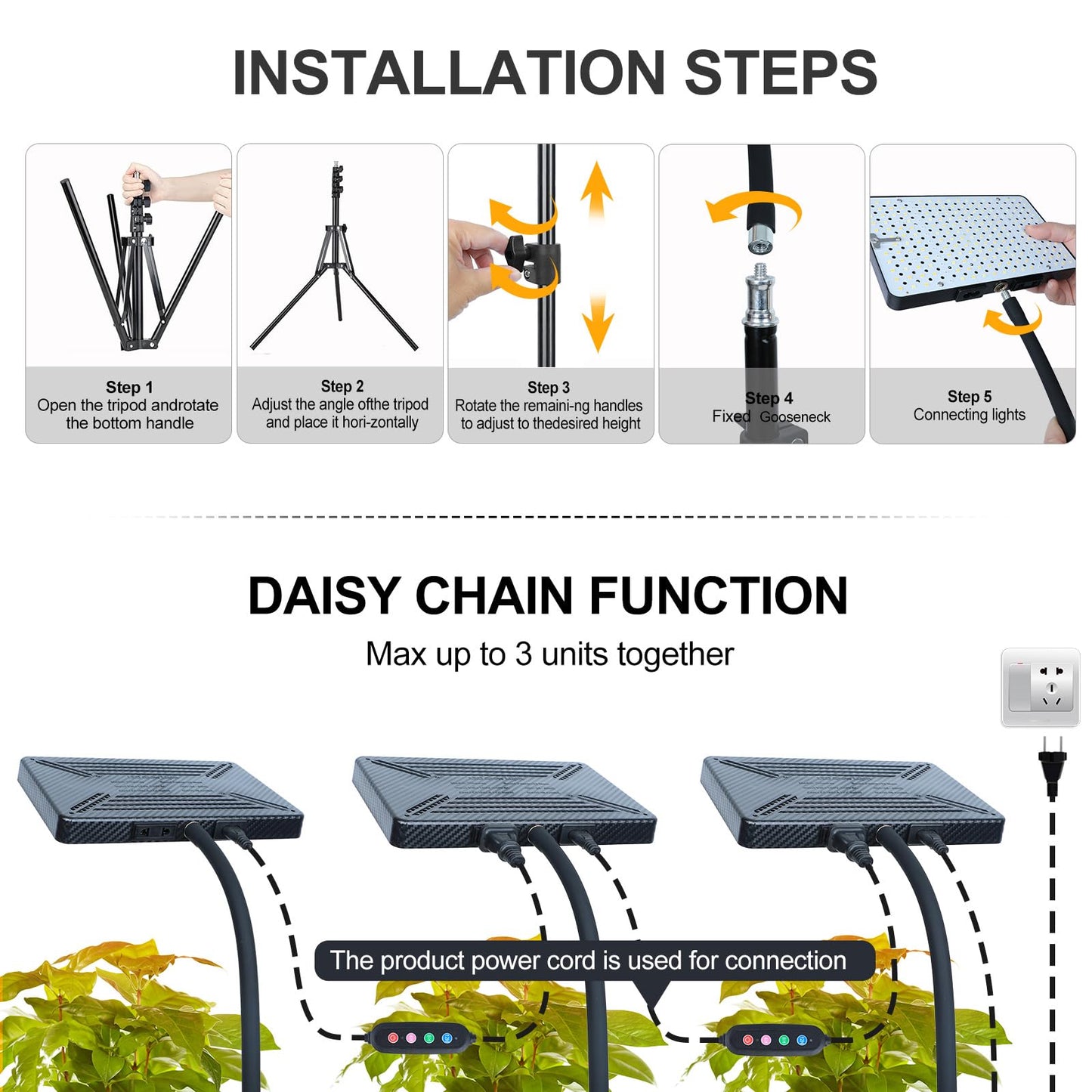 Orchbloom Grow Light - Full Spectrum Indoor Plant Light, 25W Adjustable Stand, Black, Model Zinqolay