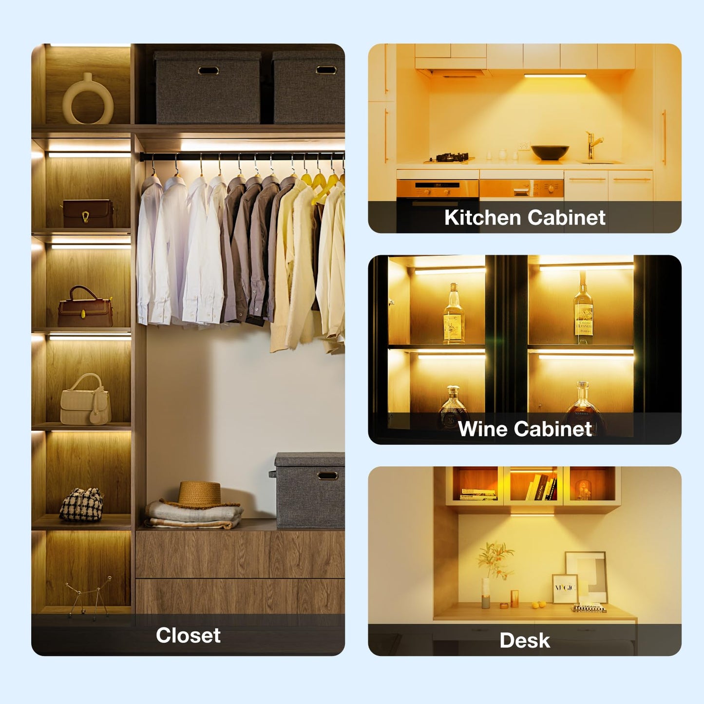 MEKKLEON Under Cabinet Lights, Magnetic Rechargeable Light Bar, 20 CM, Black, Model LB55, Wireless for Kitchen, Wardrobe, Shelf