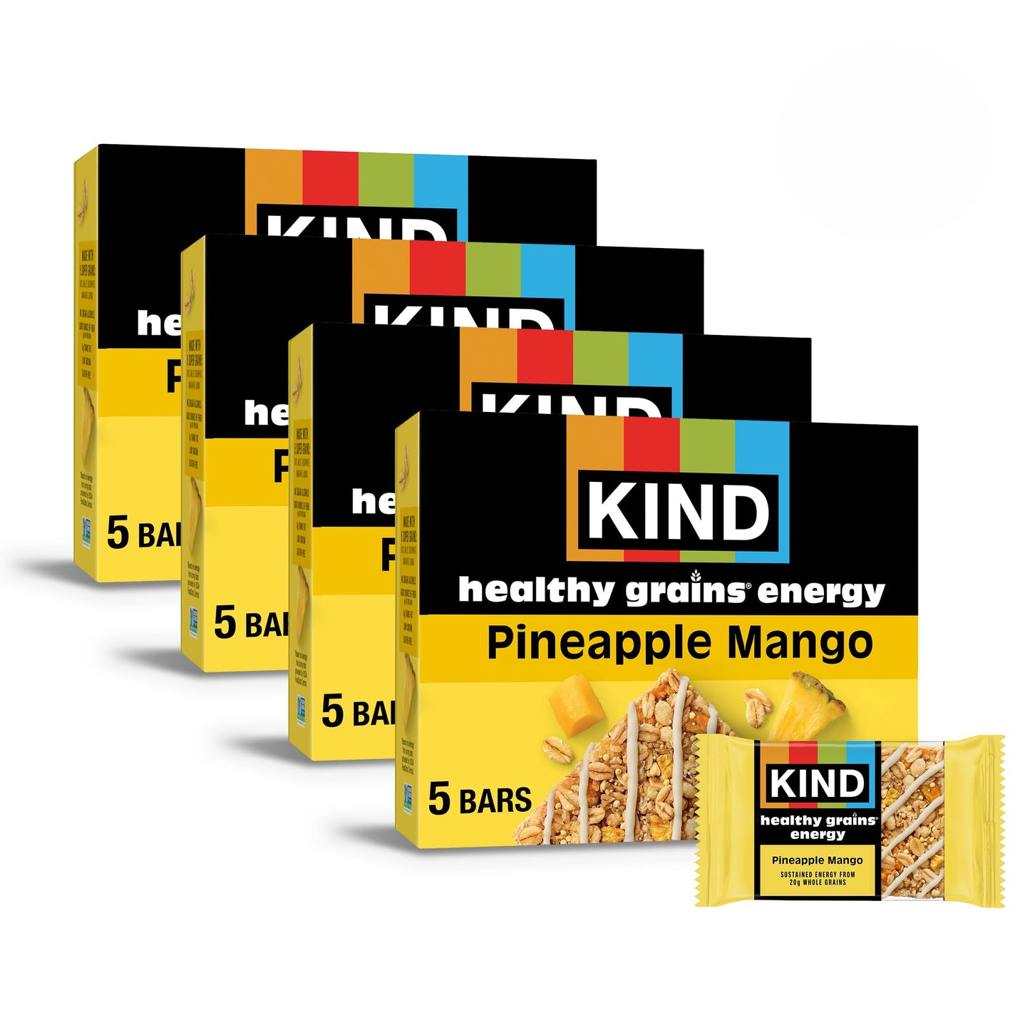 KIND Healthy Grains Energy Bars Pineapple Mango 20g Whole Grains Made with Super Grains Gluten Free Snacks 40 Ct.