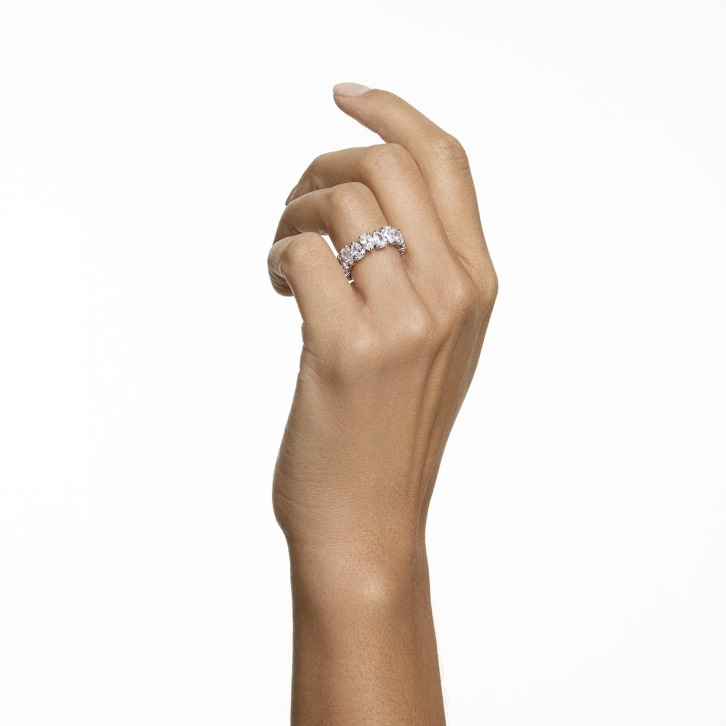 Swarovski Pear Vittore Ring, Ring with Pear-Shaped White Crystal Stones on a Rhodium Plated Setting, Size 5; EU 50