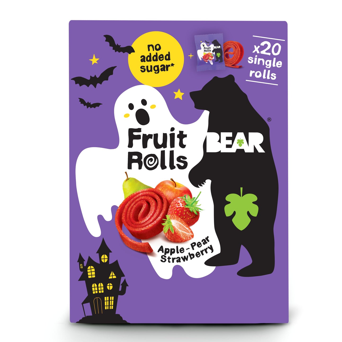 Bear Real Fruit Snack Rolls - Gluten Free, Vegan, And Non-Gmo - Strawberry - Halloween Pack - 20 Rolls, Healthy School And Lunch