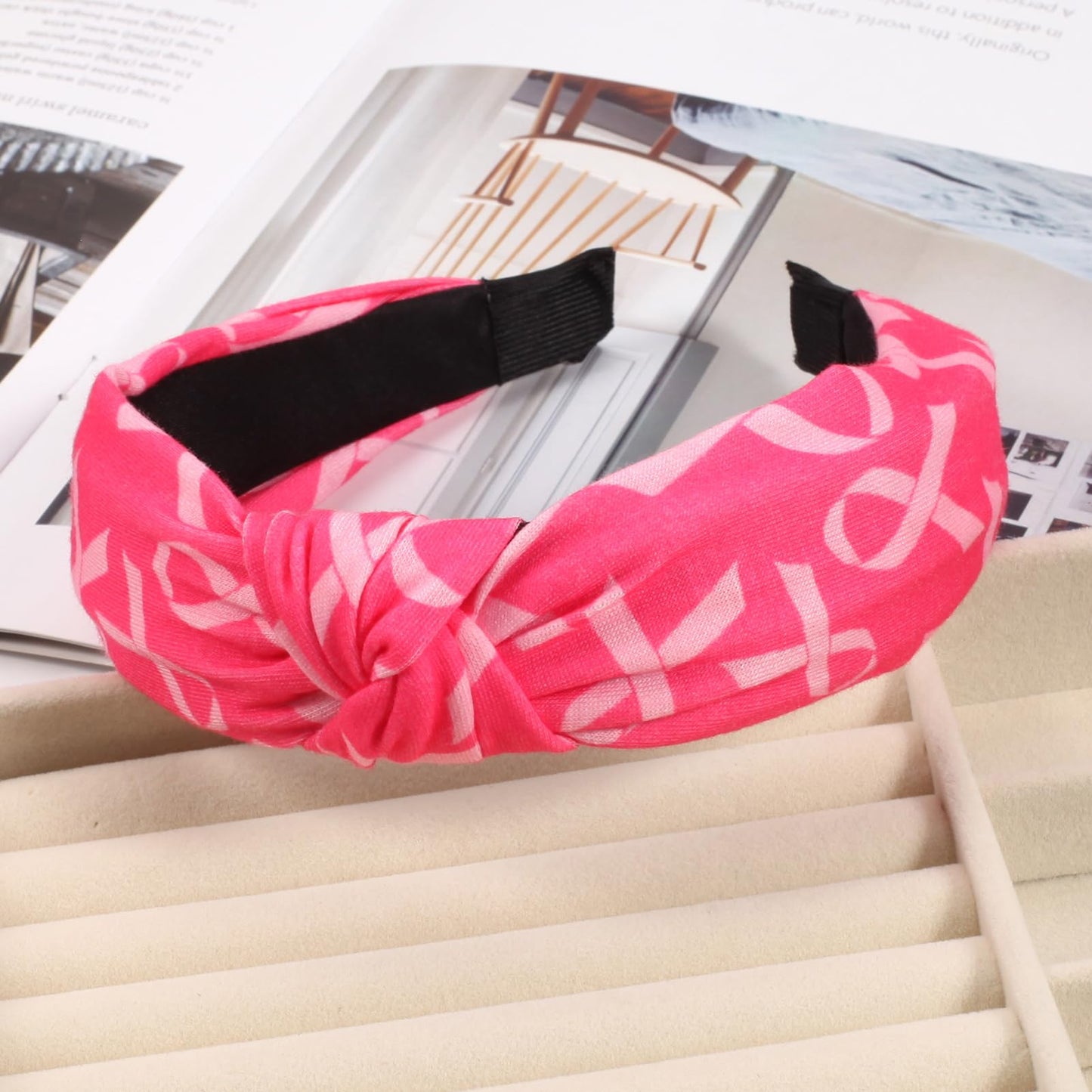 Ardorchid 4 PCS Breast Cancer Headbands Pink Ribbon Wide Knotted Hair Hoop for Women Workout Sports Yoga Running Tennis Breast C