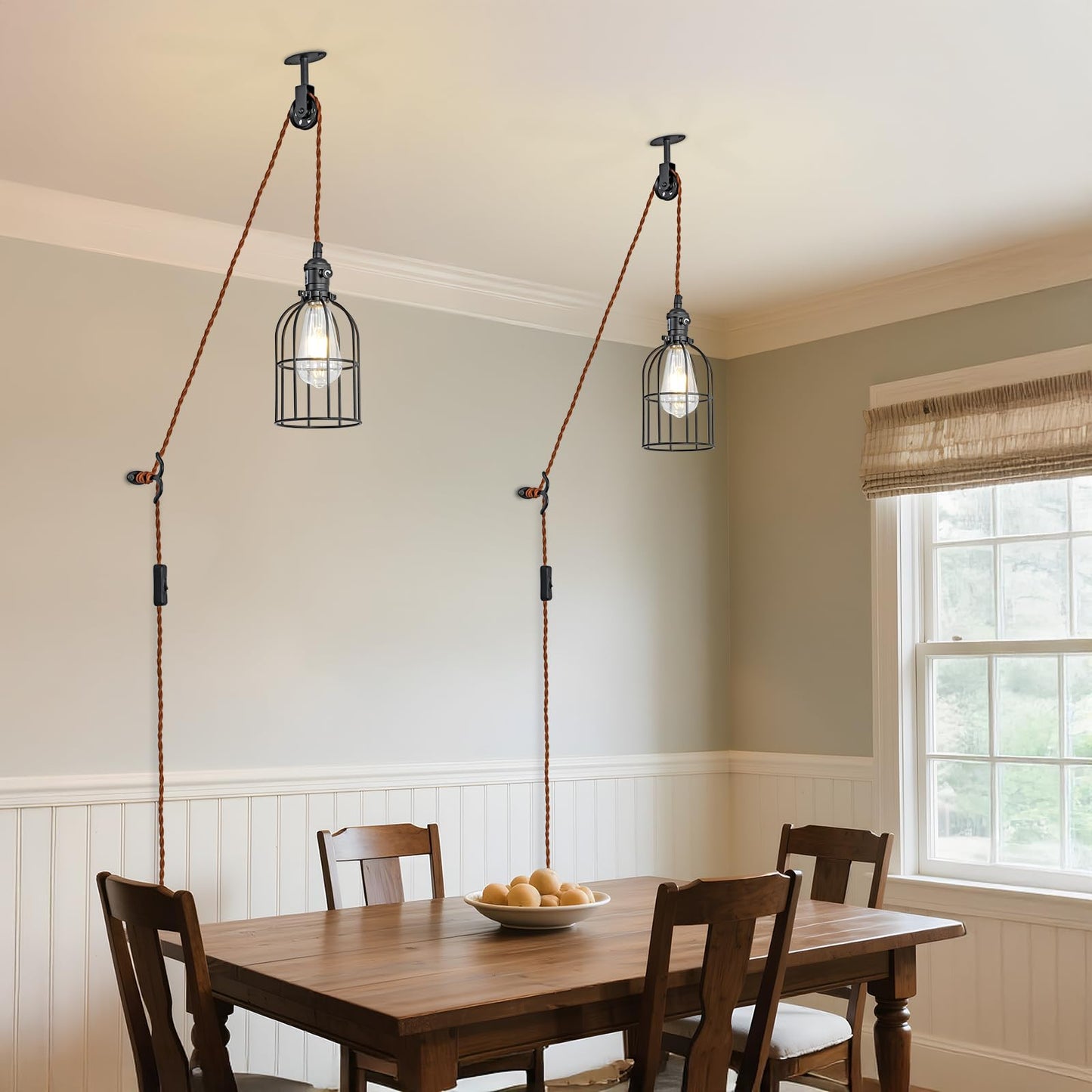 SEEBLEN Plug-in Pendant Light Set of 2, Industrial Metal Lamps, Style E-2, Black