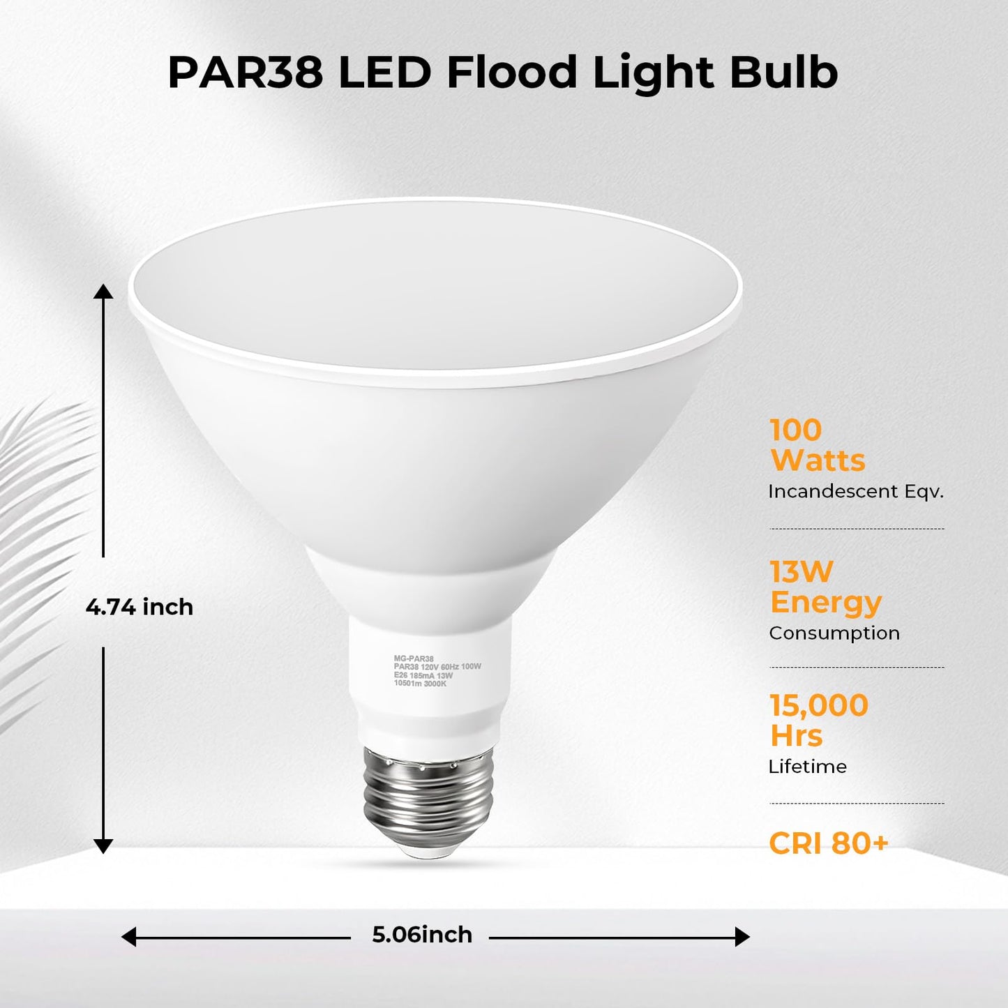 GvvooHome PAR38 Outdoor Flood Light Bulbs, LED Flood Light Bulb Warm White 3000K, 100W Equivalent, 1050LM, Dimmable E26 Base for Porch Garage Yard, 2 Pack