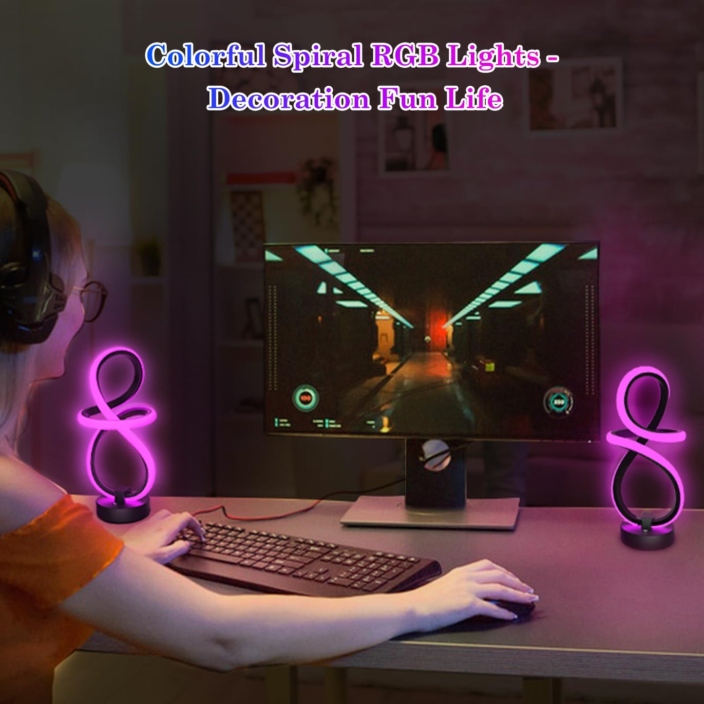 PutWish Spiral LED Table Lamp, 16 RGB Modes, Touch & Remote Control, 3-Way Dimmable, Black, Model MT7195-1