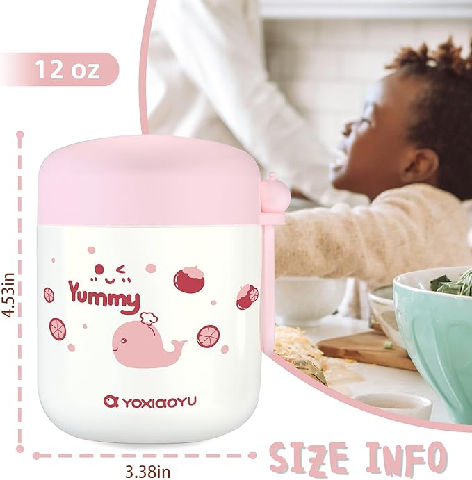 12oz Insulated Food Jar for Kids, Easy Carry, Wide Mouth, Thermos for Hot Food, Soup, Salad, Sandwich, School Lunches