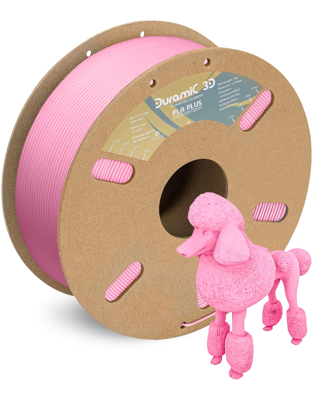 DURAMIC 3D PLA+ Filament 1.75mm 1Kg Pink, PLA Plus Filament 1Kg Spool(2.2lbs) Tougher and Stronger, Dimensional Accuracy Probabi