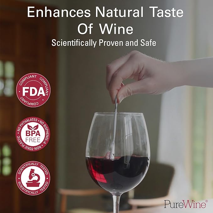 PureWine The Wand Wine Purifier - Red & White Wine Filters for Histamines & Sulfites, Sulfite Remover Sticks, Helps Allergies & Headaches, Gift Accessories for Women & Men - 3 Wands, Silver