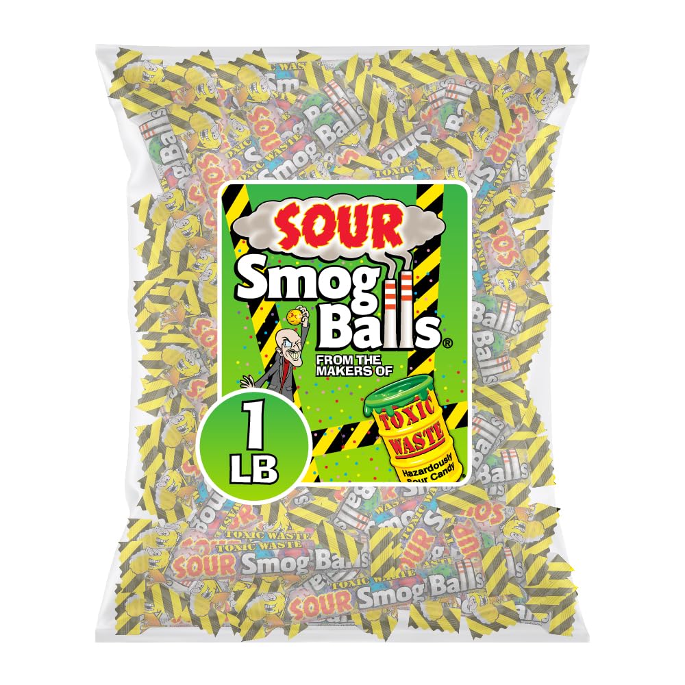 TOXIC WASTE - Sour Smog Balls - Crunchy & Chewy Sour Balls - Shooter Packs - Lime, Cherry, Strawberry, Lemon, Blue Raspberry, &