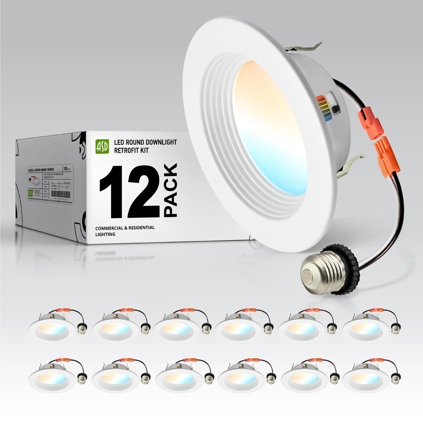 ASD 4 Inch Retrofit LED Recessed Lighting | Metal Trim White 10W 849LM 120V 2700K-5000K Adjustable Ceiling Downlights | Triac Di