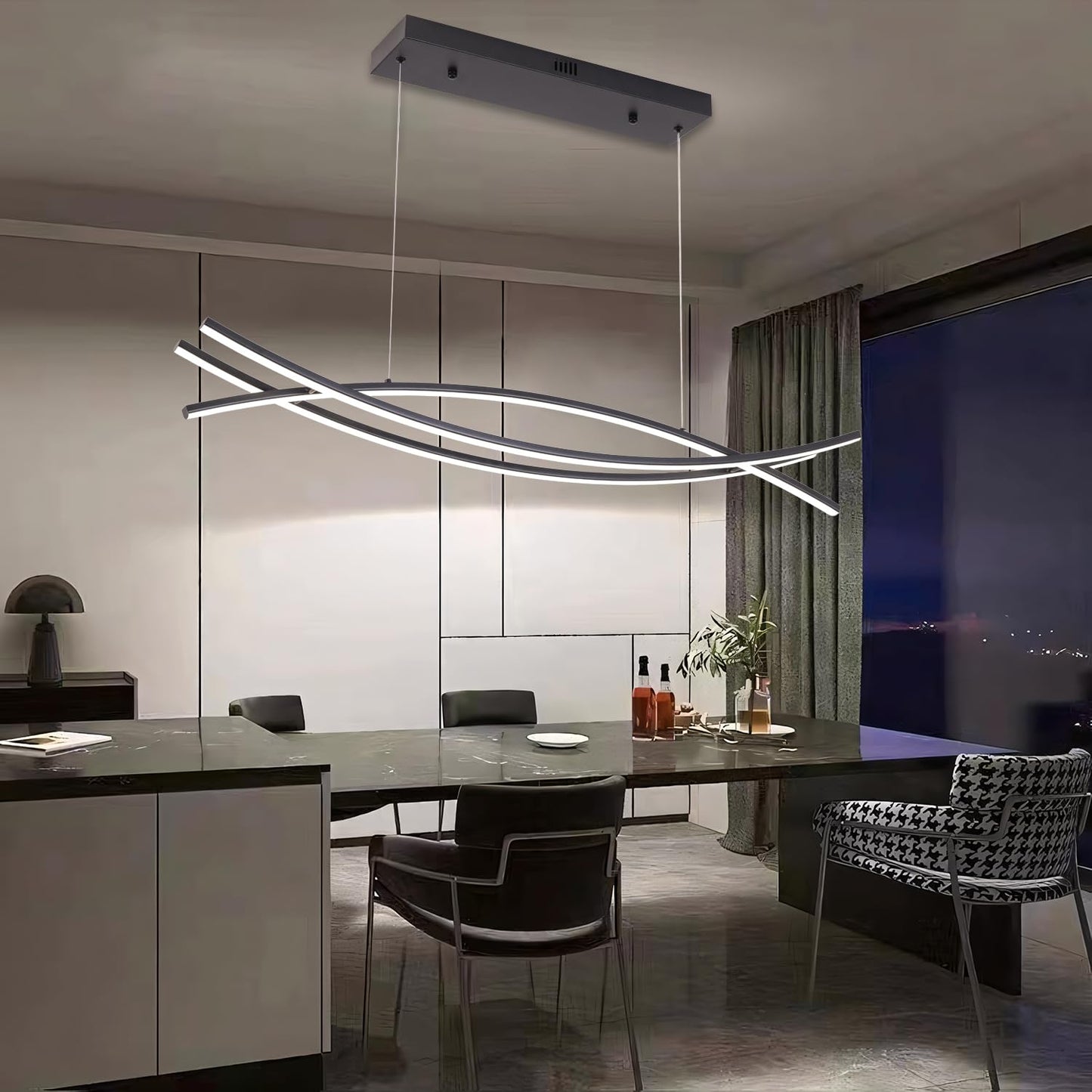 Dimmable Pendant Light For Kitchen Island Lighting 47.24 Modern Led Chandelier Led Pendant Light With Adjustable Height Black Modern Kitchen Chandeliers For Kitchen Island Dining Room With Remote