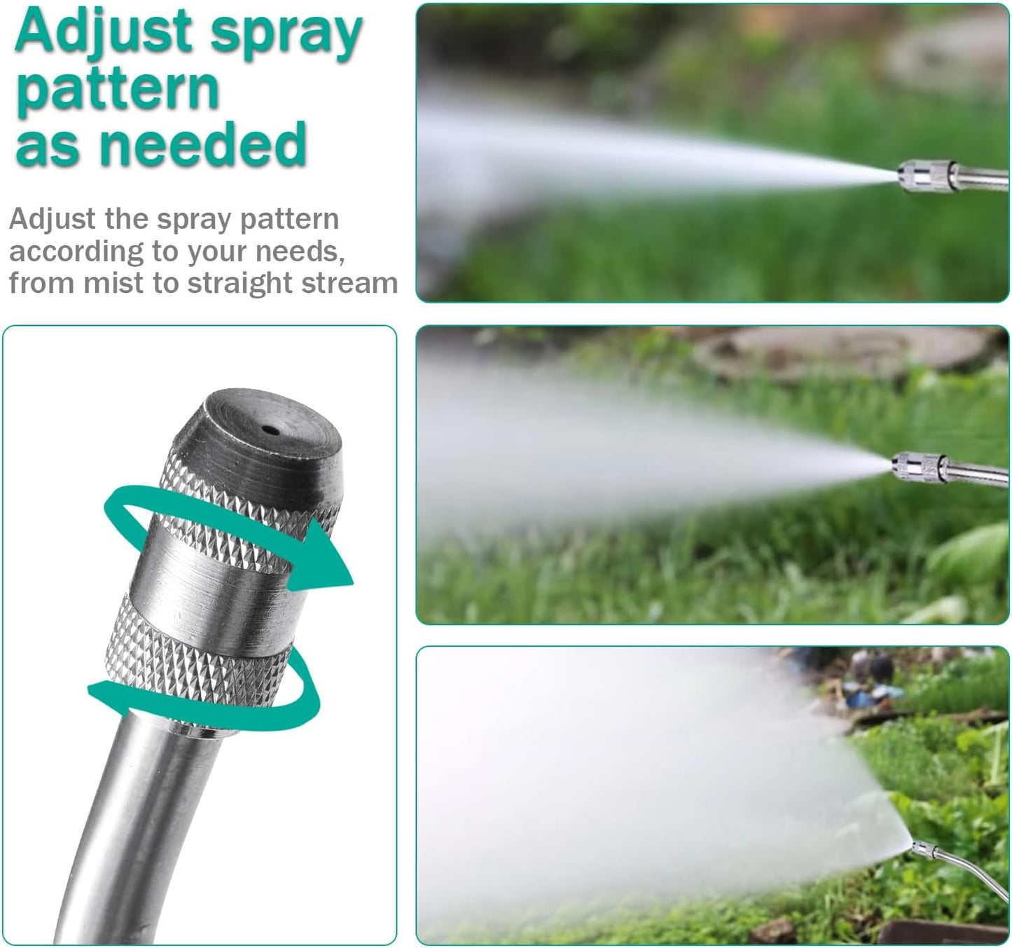 All Metal Sprayer Wand with 3 Types of Nozzles, Fan Nozzle Replacement Sprayer Wand, Stainless Steel Sprayer Wand with 1/4" & 3/8" Brass Barb and 2 Hose Clamps (3 Nozzles 29 Inches Sprayer Wand)