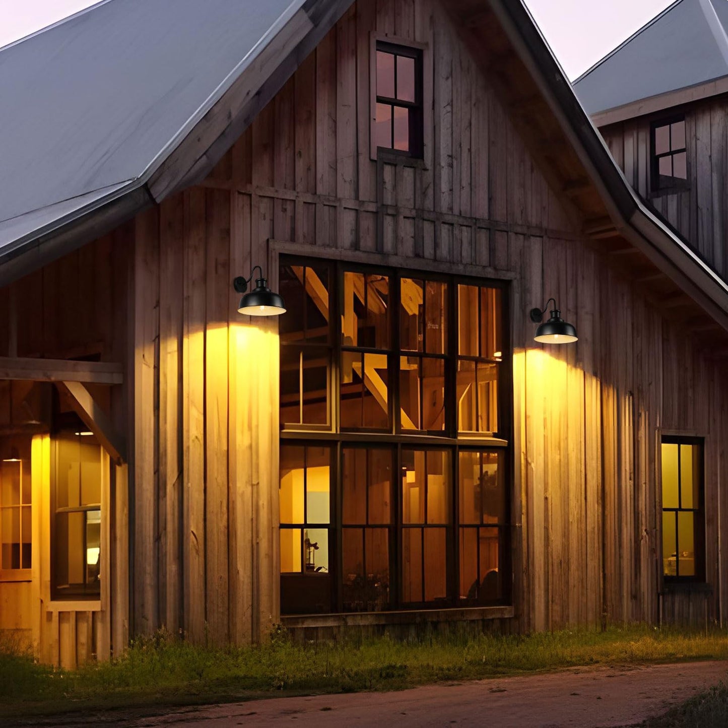 Diyel Solar Barn Lights For Outside Gooseneck Outdoor Wall Lights Solar Powered Farmhouse Exterior Wall Sconces Industrial Exterior Lighting Fixture Rustic Lantern For Garage Barn Shed Rzsr007-2