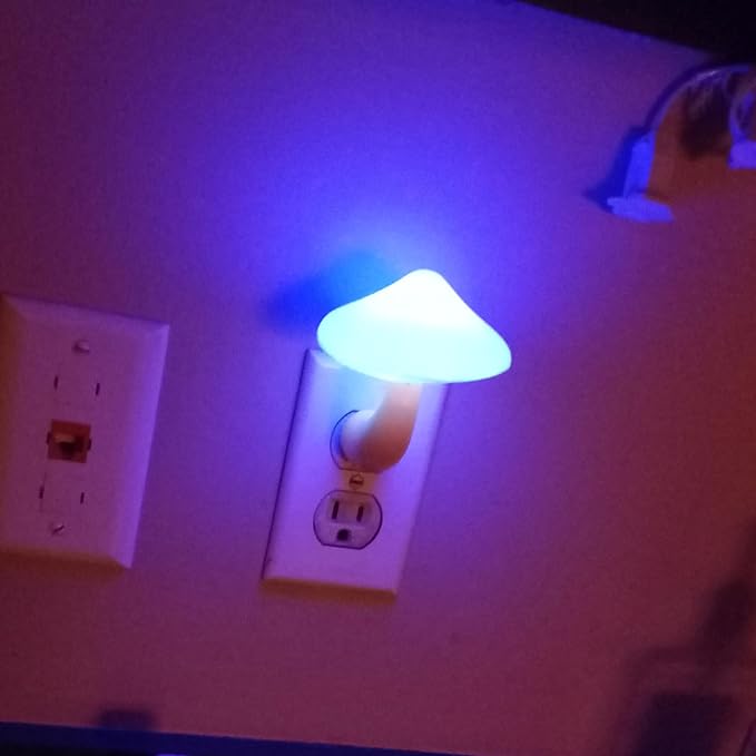 AUSAYE 5Pack LED Sensor Night Light Plug in Lamp Blue Cute Mushroom Night Lights for Adults Kids NightLight Bedroom,Bathroom,Toilet,Hallway,Stairs,Kitchen,Basement