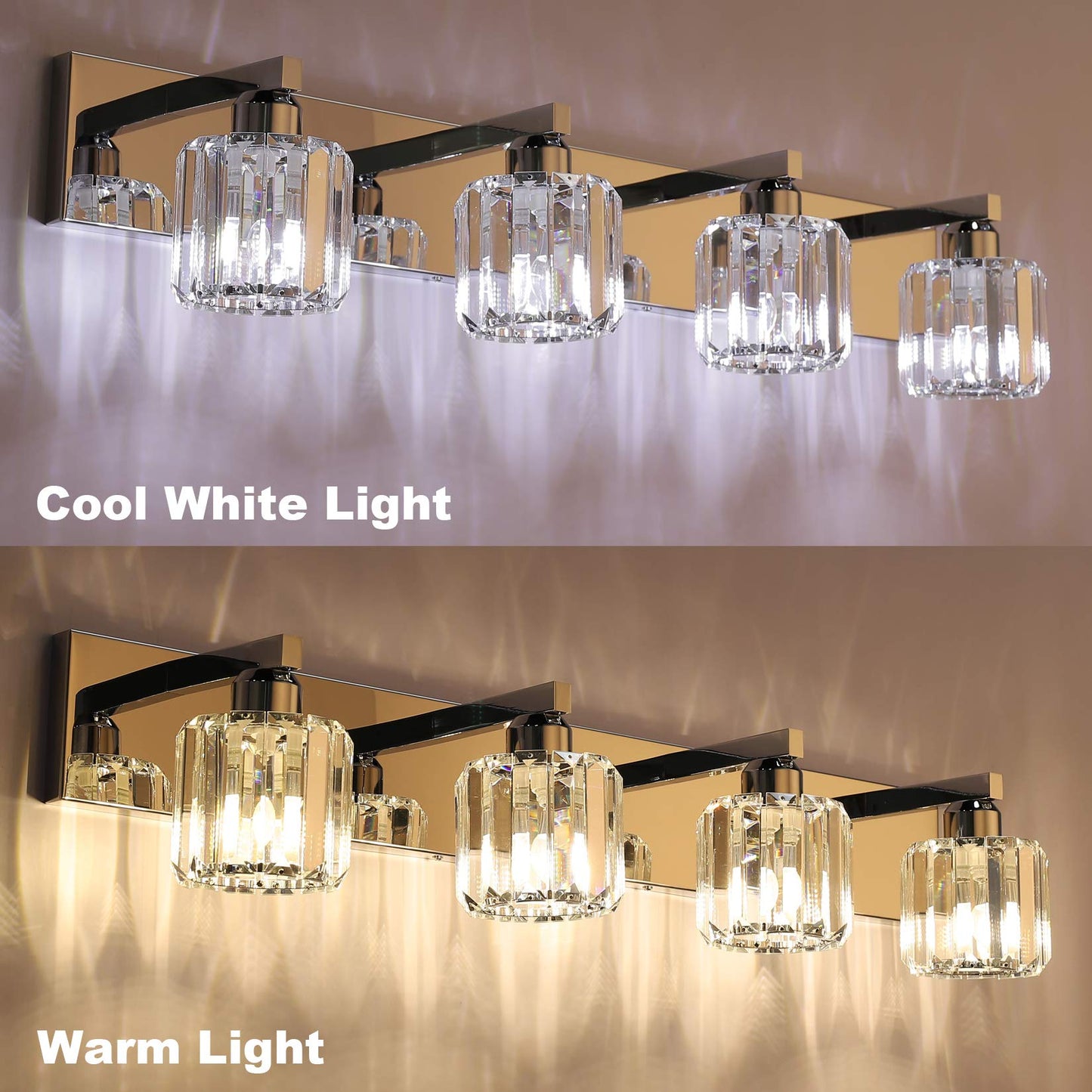 Aipsun Crystal Bathroom Vanity Light, 32 Chrome, Stainless Steel & K9 Crystal, Model 8460, 4 Lights (Bulbs Not Included)