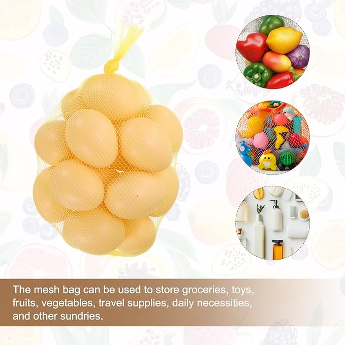 uxcell 100Pcs Reusable Produce Mesh Bags, 35cm Mesh Plastic Netting, Stretchable Egg Hatching Bags for Fruit Vegetable Storage, Yellow